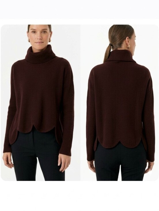 Chloe Kristyn Sweaters - Chloe Kristyn Mink Anna Scallop Hem Turtleneck Sweater Burgundy Brown Size S